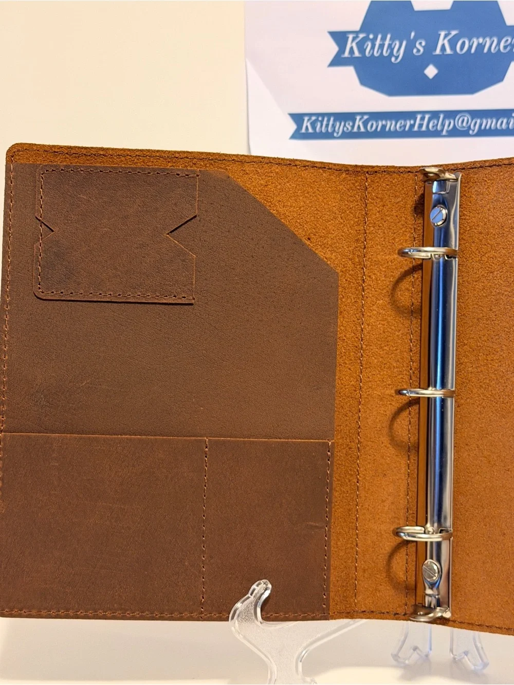 NWOT Fan & Ran Brown Leather Foilo/Journal 3 ring Binder/Case with Snap Closure